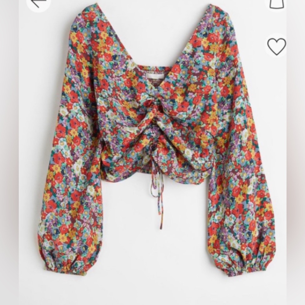 H&M Ruched Crop Blouse in Multicolored Floral Print